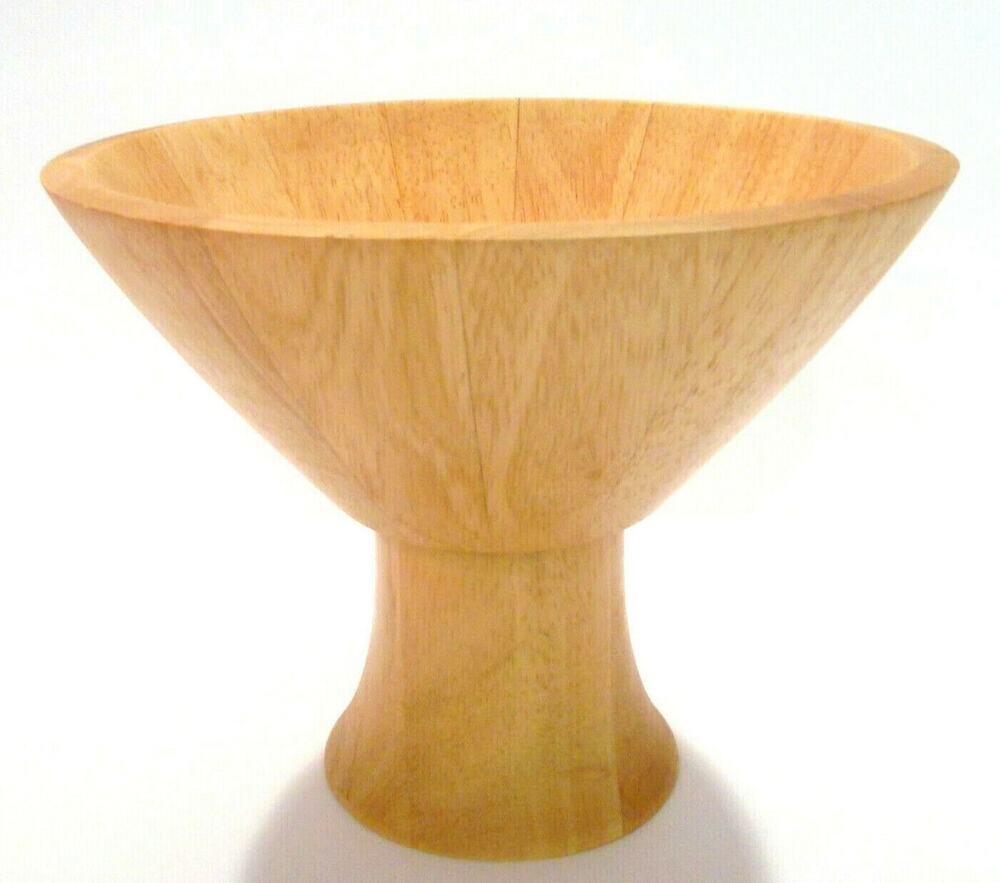 Wooden Salad Bowl Pedestal Fruit Display Centerpiece 9.5" Solid Wood Honey Oak